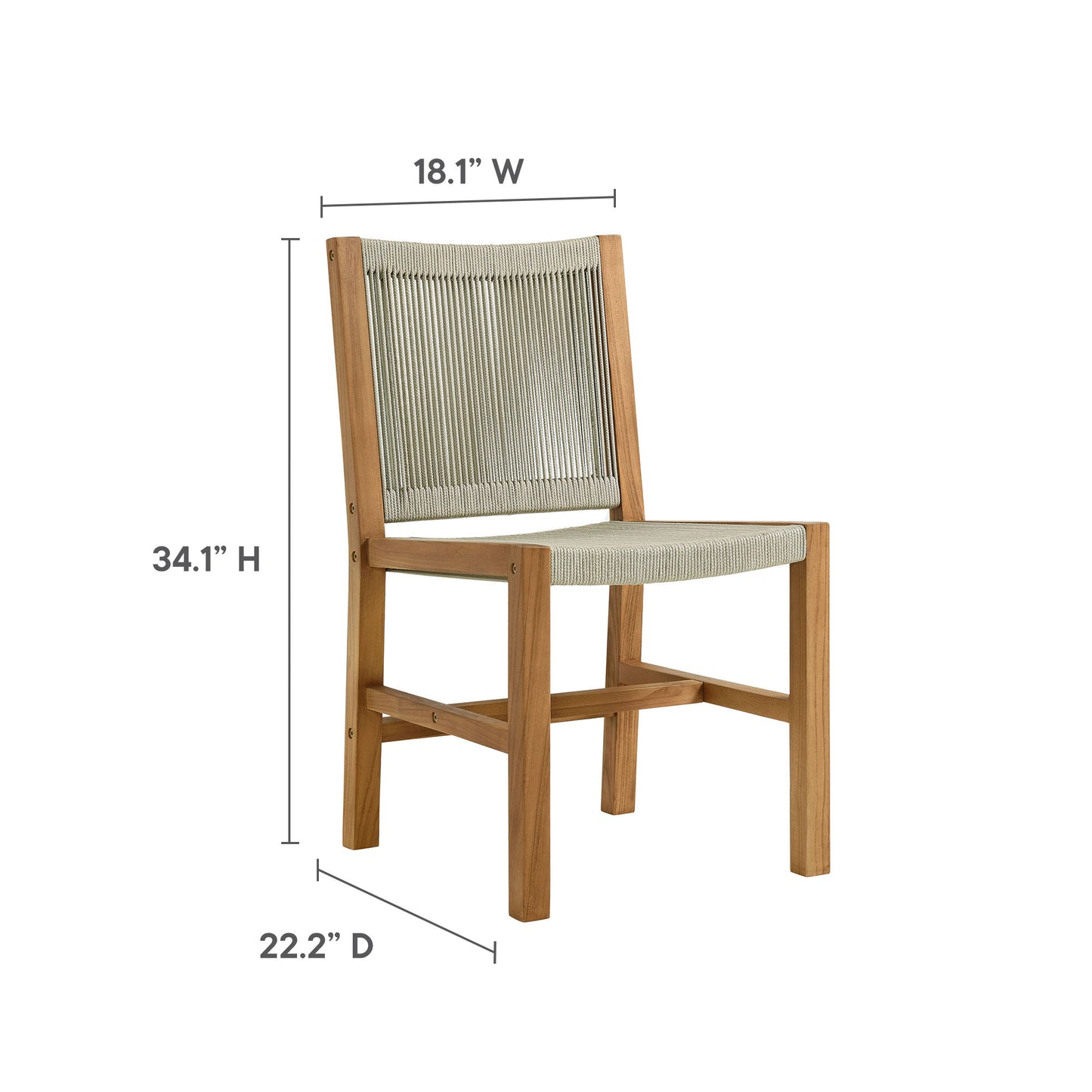 Vienna 3-Piece Outdoor Patio Teak and Rope Dining Set with Armless Chiars by Furniture For America