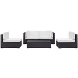 Lleucu 5 Piece Outdoor Patio Sectional Set in Espresso White