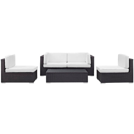 Camfora 5 Piece Outdoor Patio Sectional Set in Espresso White