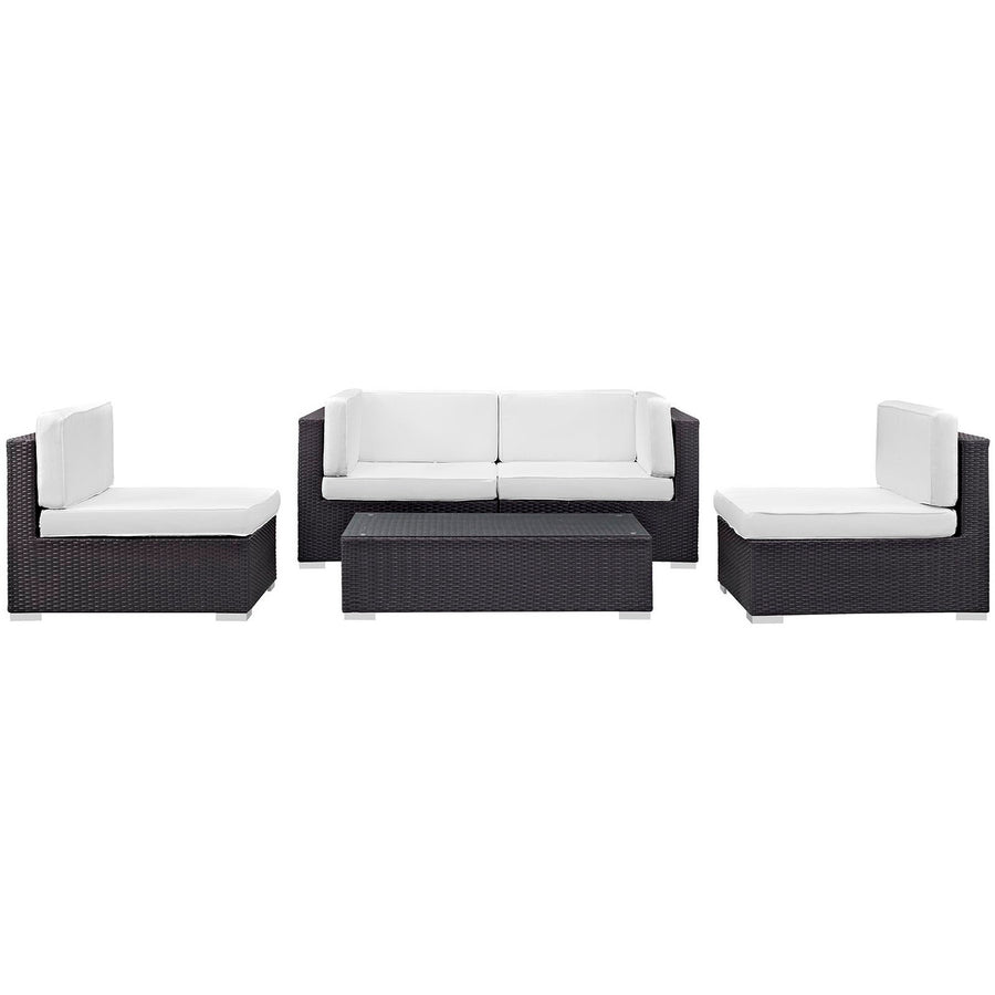 Lleucu 5 Piece Outdoor Patio Sectional Set in Espresso White