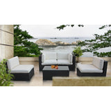 Lleucu 5 Piece Outdoor Patio Sectional Set in Espresso White