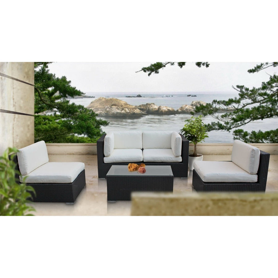 Lleucu 5 Piece Outdoor Patio Sectional Set in Espresso White