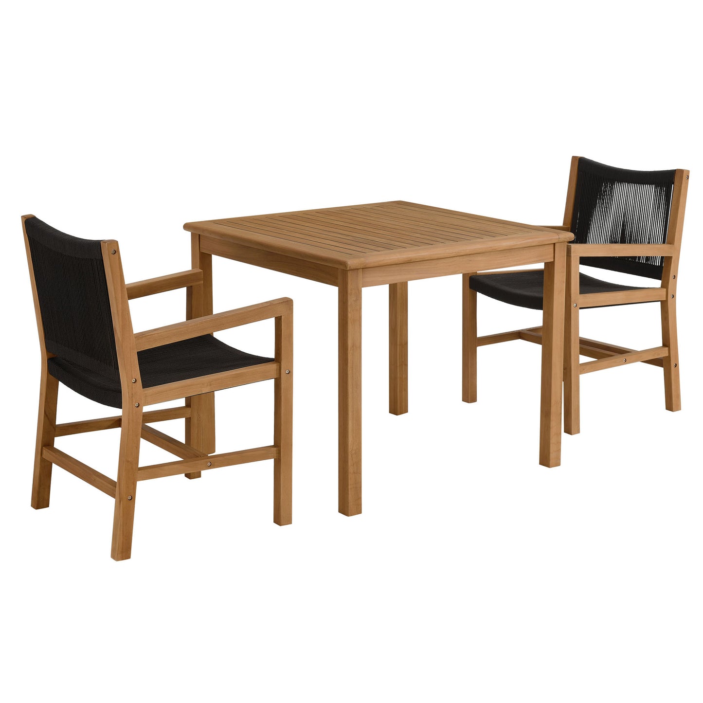 Vienna 3-Piece Outdoor Patio Teak and Rope Dining Set with Armchairs by Furniture For America