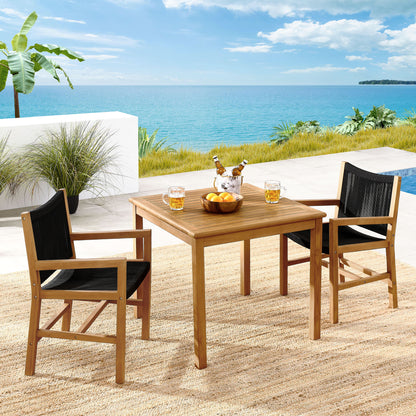 Vienna 3-Piece Outdoor Patio Teak and Rope Dining Set with Armchairs by Furniture For America