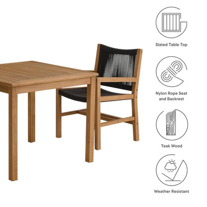 Vienna 3-Piece Outdoor Patio Teak and Rope Dining Set with Armchairs by Furniture For America