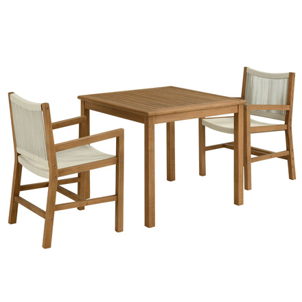 Vienna 3-Piece Outdoor Patio Teak and Rope Dining Set with Armchairs in Natural Natural