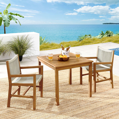 Vienna 3-Piece Outdoor Patio Teak and Rope Dining Set with Armchairs by Furniture For America
