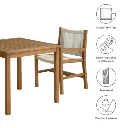 Vienna 3-Piece Outdoor Patio Teak and Rope Dining Set with Armchairs by Furniture For America