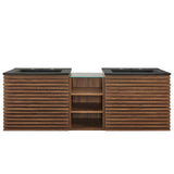 Vera 62" Wall-Mount Double Sink Bathroom Vanity in Walnut Black