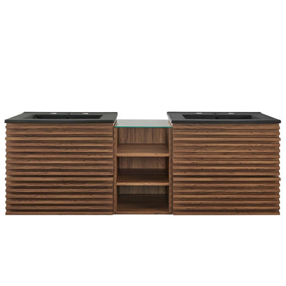 Render 62" Wall-Mount Double Sink Bathroom Vanity by Furniture For America
