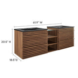 Vera 62" Wall-Mount Double Sink Bathroom Vanity in Walnut Black