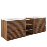 Vera 62" Wall-Mount Double Sink Bathroom Vanity in Walnut White
