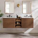 Vera 62" Wall-Mount Double Sink Bathroom Vanity in Walnut White