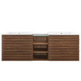 Vera 62" Wall-Mount Double Sink Bathroom Vanity in Walnut White