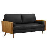 Brook Vegan Leather Sofa in Walnut Black