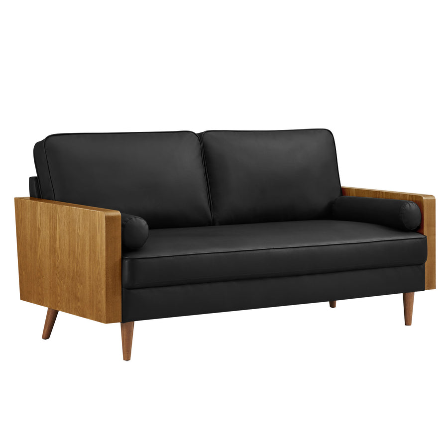 Brook Vegan Leather Sofa in Walnut Black