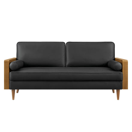 Kellan Vegan Leather Sofa in Walnut Black