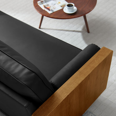 Kellan Vegan Leather Sofa in Walnut Black