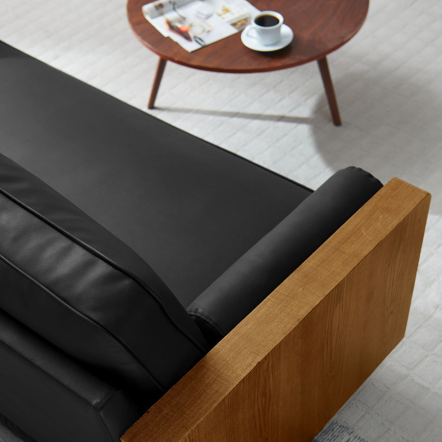 Brook Vegan Leather Sofa in Walnut Black