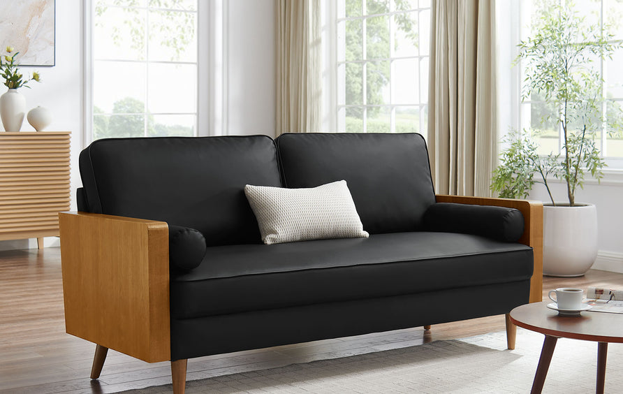Brook Vegan Leather Sofa in Walnut Black