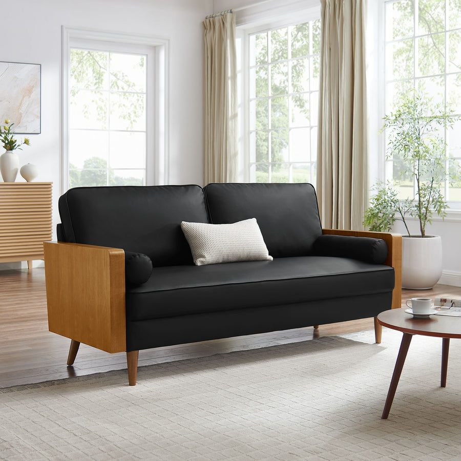 Brook Vegan Leather Sofa in Walnut Black