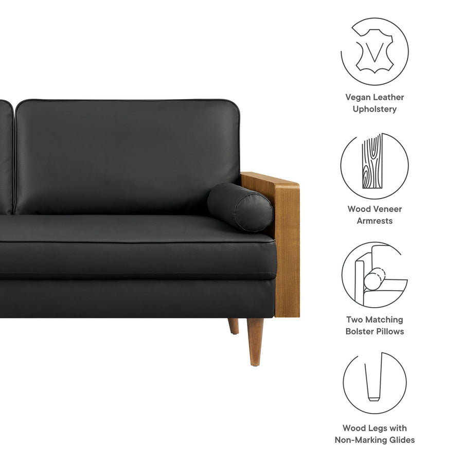 Brook Vegan Leather Sofa in Walnut Black