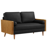 Brook Vegan Leather Loveseat in Walnut Black