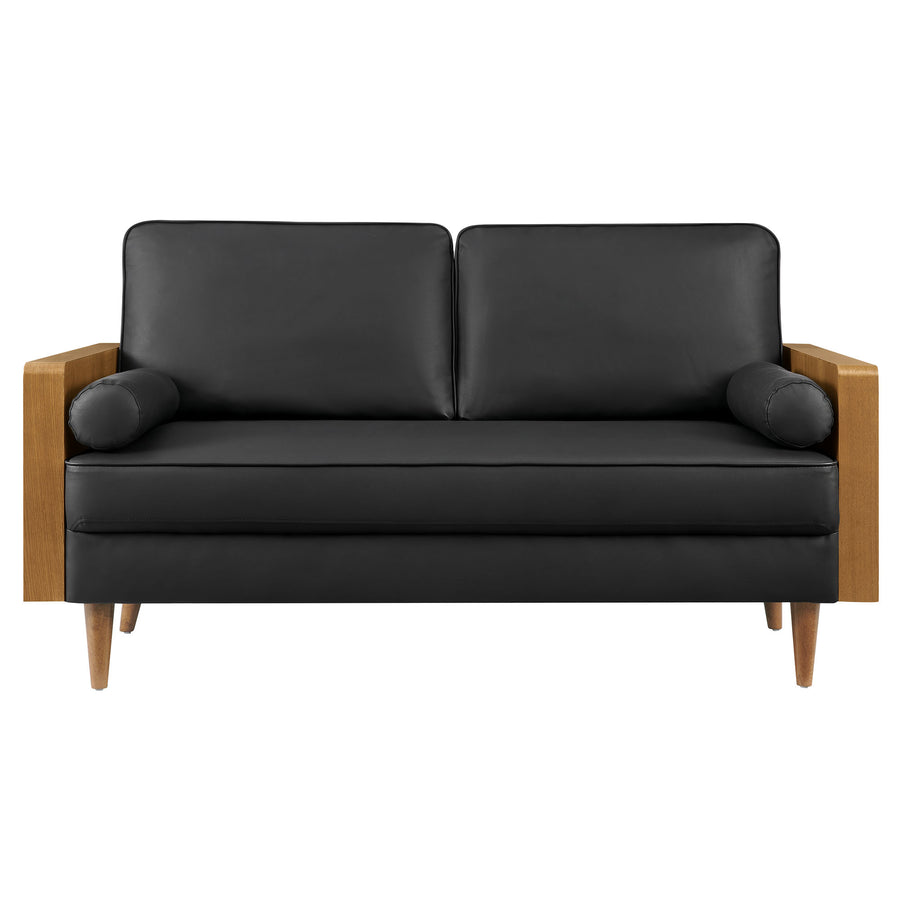 Brook Vegan Leather Loveseat in Walnut Black