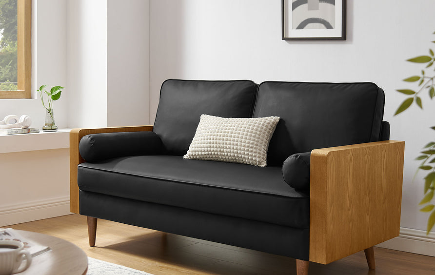 Brook Vegan Leather Loveseat in Walnut Black