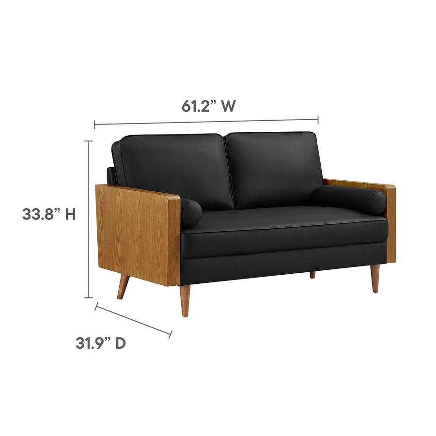 Brook Vegan Leather Loveseat in Walnut Black