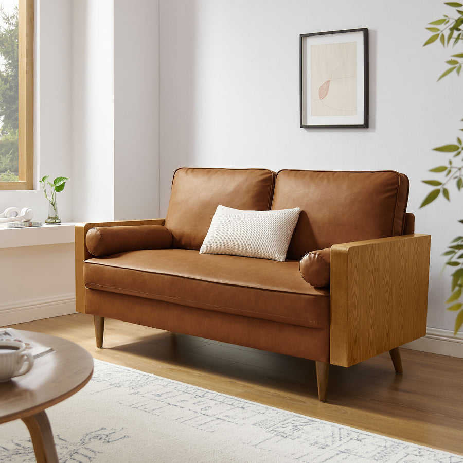 Brook Vegan Leather Loveseat in Walnut Tan