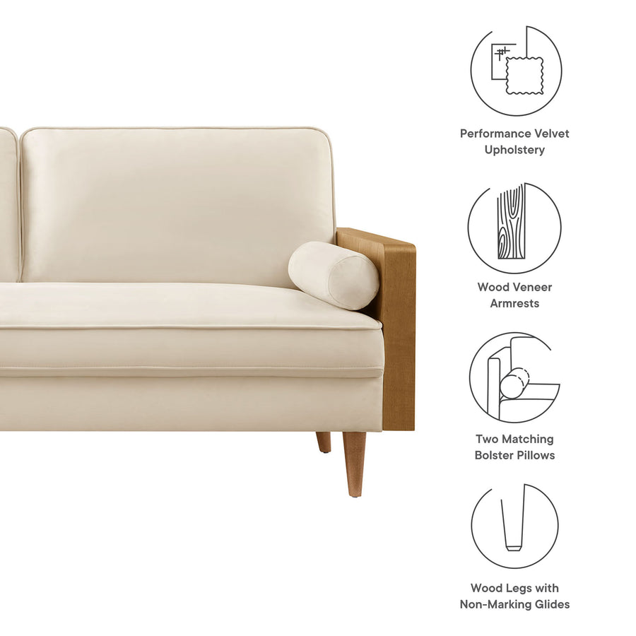 Brook Performance Velvet Sofa in Walnut Alabaster