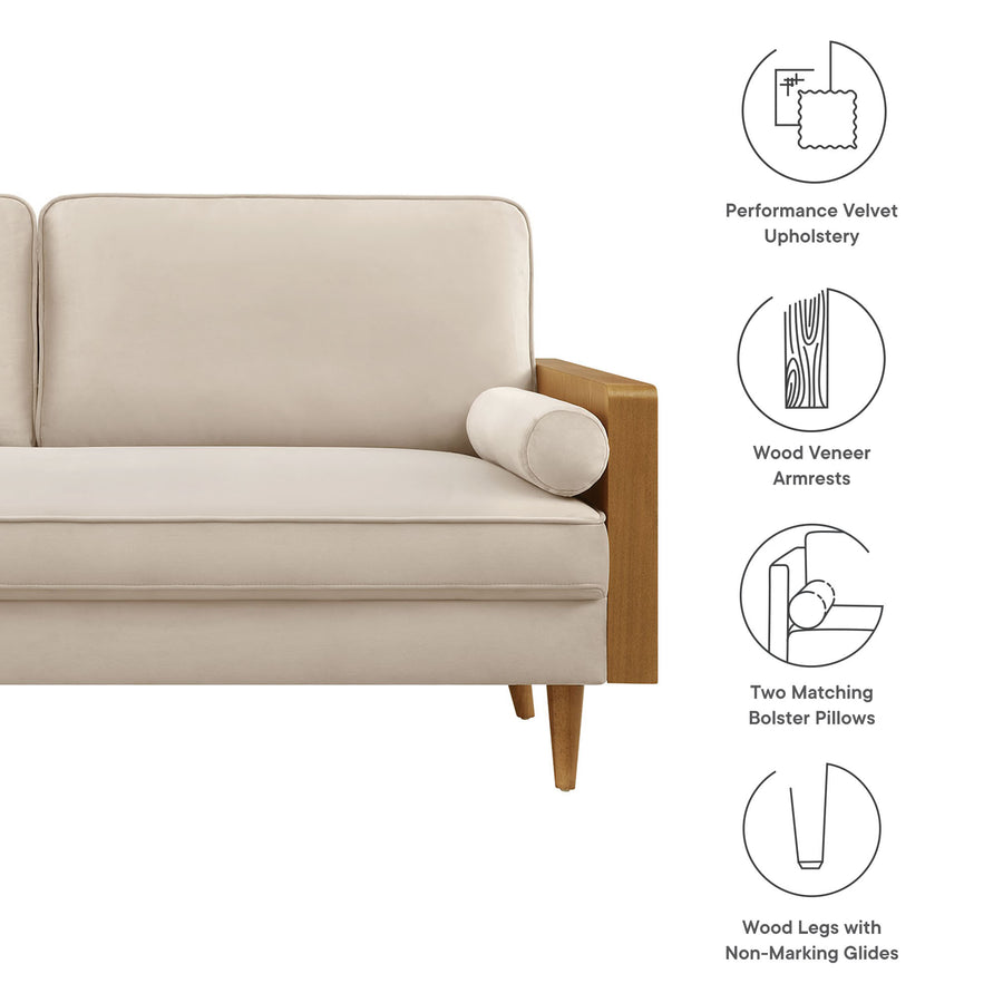 Brook Performance Velvet Sofa in Walnut Almond