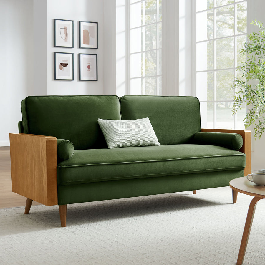 Brook Performance Velvet Sofa in Walnut Moss Green