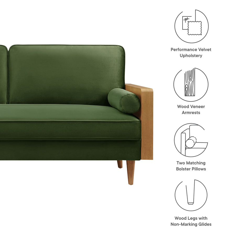 Brook Performance Velvet Sofa in Walnut Moss Green