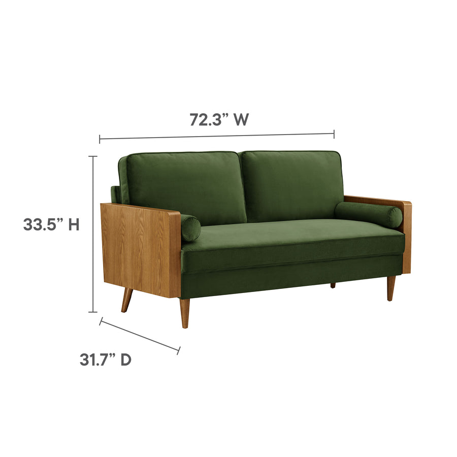 Brook Performance Velvet Sofa in Walnut Moss Green