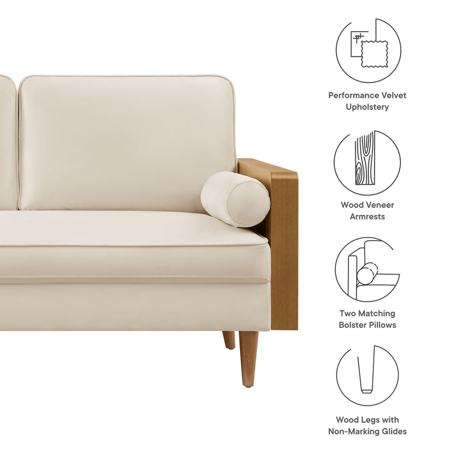 Brook Performance Velvet Loveseat in Walnut Alabaster