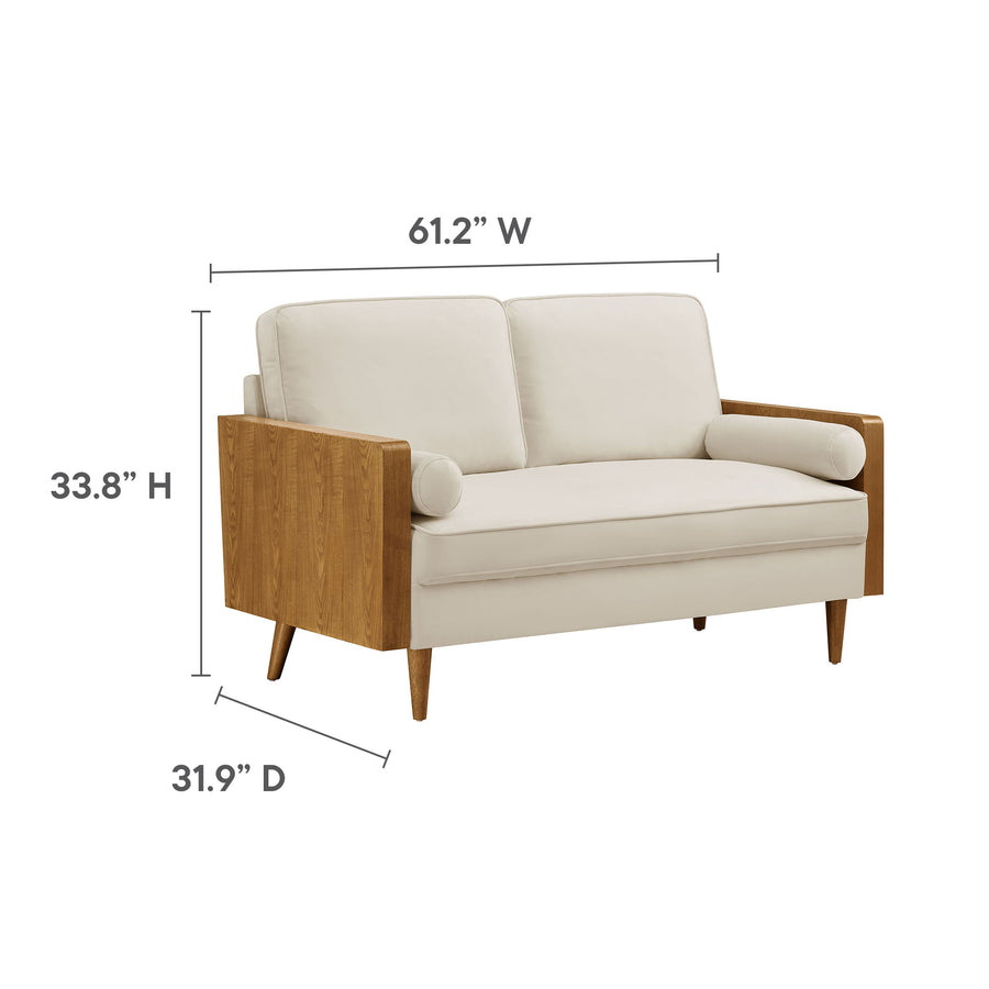Brook Performance Velvet Loveseat in Walnut Alabaster