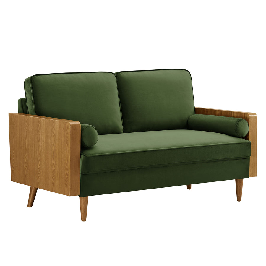 Brook Performance Velvet Loveseat in Walnut Moss Green