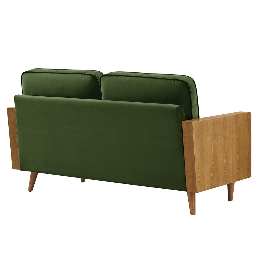 Brook Performance Velvet Loveseat in Walnut Moss Green