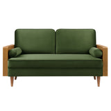 Brook Performance Velvet Loveseat in Walnut Moss Green