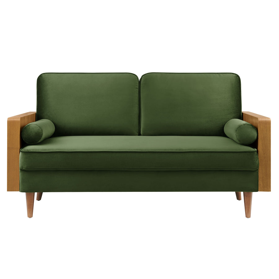 Brook Performance Velvet Loveseat in Walnut Moss Green