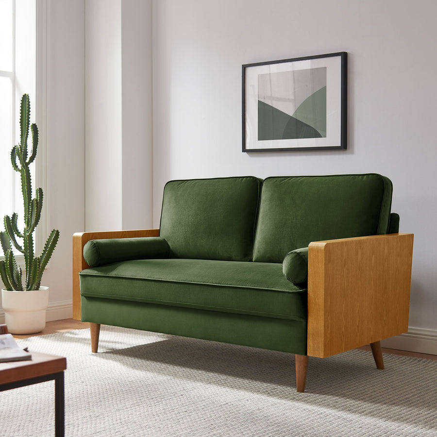 Brook Performance Velvet Loveseat in Walnut Moss Green
