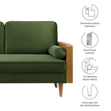 Brook Performance Velvet Loveseat in Walnut Moss Green