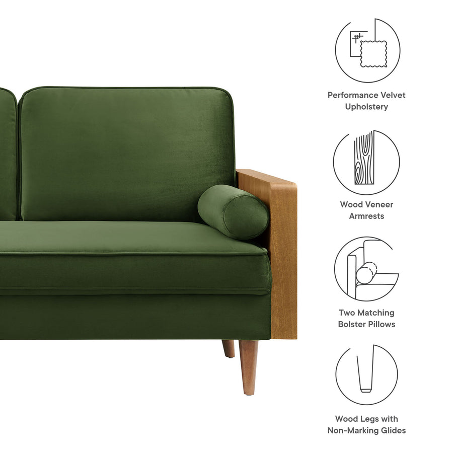 Brook Performance Velvet Loveseat in Walnut Moss Green
