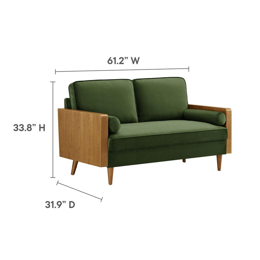 Brook Performance Velvet Loveseat in Walnut Moss Green