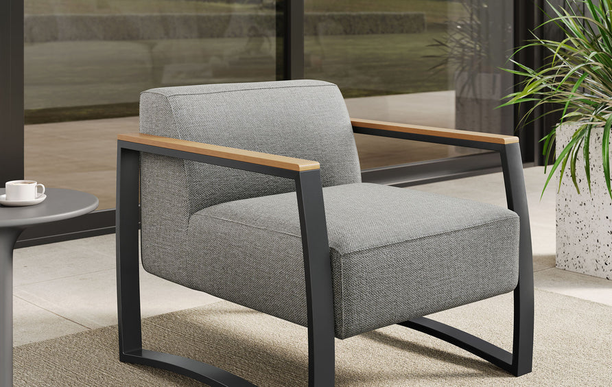 Leenane Outdoor Patio Aluminum and Fabric Armchair in Charcoal Light Gray