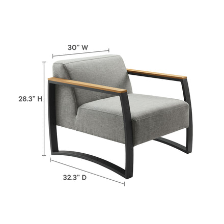 Sauve Outdoor Patio Aluminum and Fabric Armchair in Charcoal Light Gray