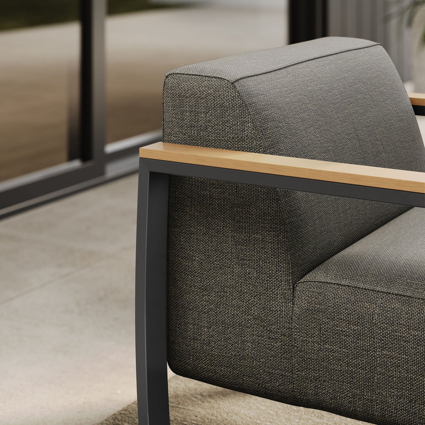 Sauve Outdoor Patio Aluminum and Fabric Armchair by Furniture For America
