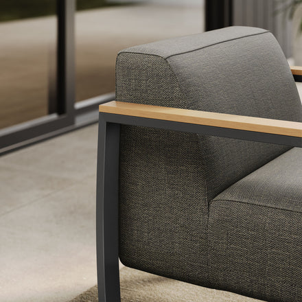 Sauve Outdoor Patio Aluminum and Fabric Armchair in Charcoal Smoke